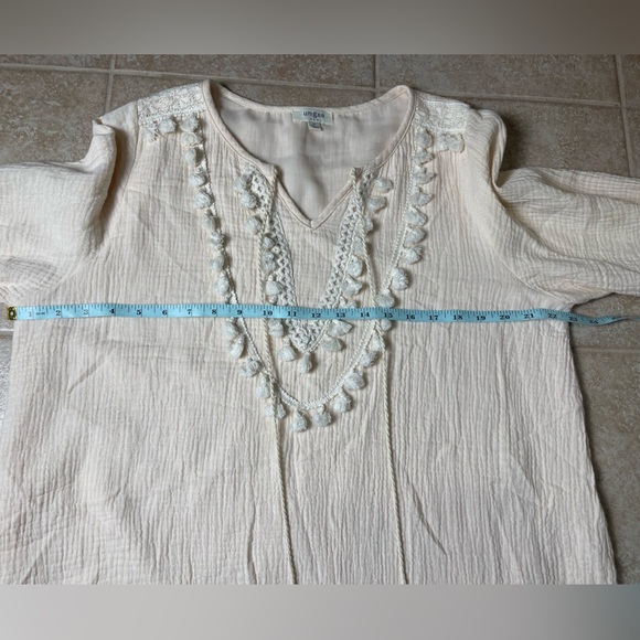Umgee Peach Boho Gauzy Cotton Tassel 
Popover Spring Tunic, Size Medium - Picture 5 of 8